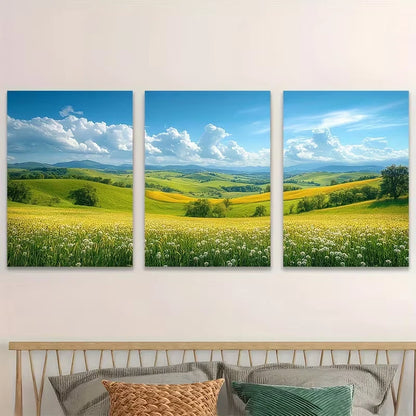 3pcs Blue Sky and Nature Landscape Wheat Field Wall Art Set Canvas Framed 60x90cm - High Quality Print 100% Australian Made Wall Canvas Ready to Hang