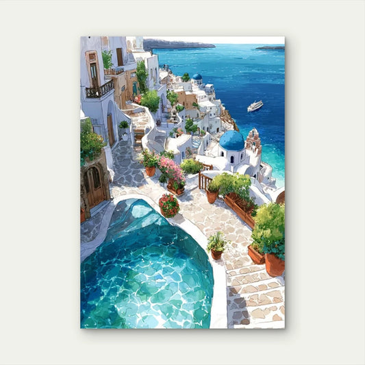 Santorini, Greece Mediterranean Landscape 60x90cm Metal Print Ready to Hang