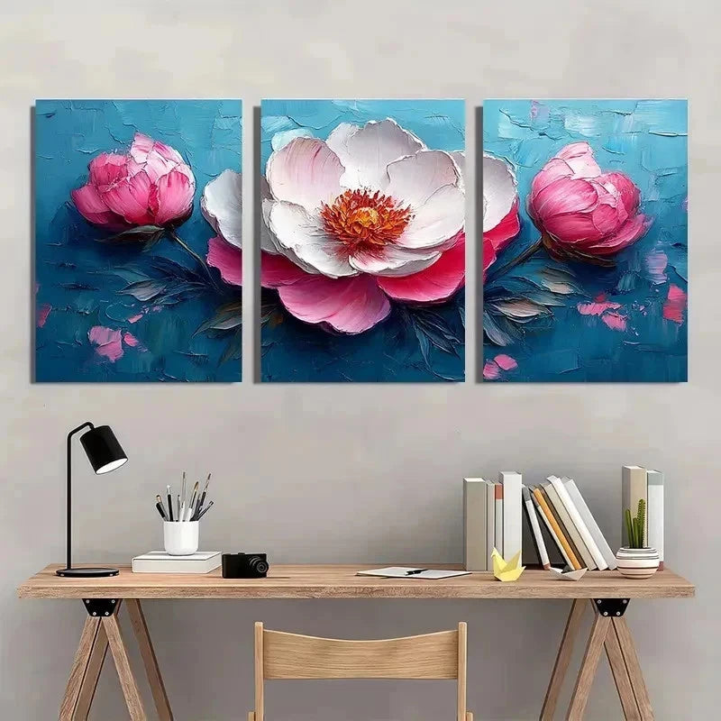 3pcs White Modern Peony Modern Impasto Perfect Wall Art Set Canvas Framed 40x60cm - High Quality Print 100% Australian Made Wall Canvas Ready to Hang