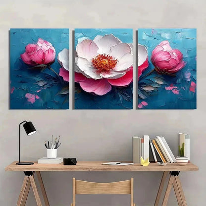 3pcs White Modern Peony Modern Impasto Perfect Wall Art Set Canvas Framed 40x60cm - High Quality Print 100% Australian Made Wall Canvas Ready to Hang