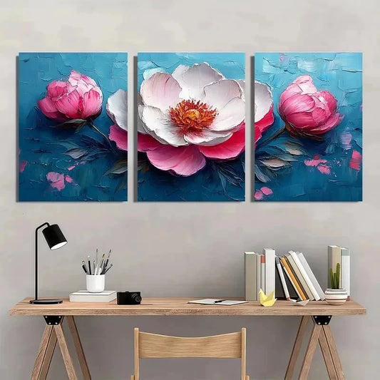 3pcs White Modern Peony Modern Impasto Perfect Wall Art Set Canvas Framed 40x60cm - High Quality Print 100% Australian Made Wall Canvas Ready to Hang