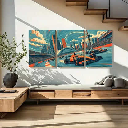 3pcs Cityscape Racing Art Formula One Cars Metal Print Ready to Hang Art