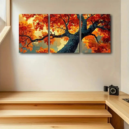 3pcs Autumn Maple Trees Wall Art Set Canvas Framed 40x60cm - High Quality Print 100% Australian Made Wall Canvas Ready to Hang