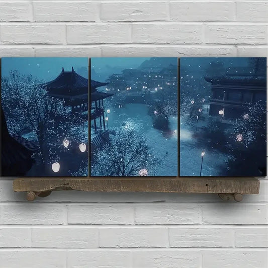 3pcs Beautiful Estate White Lights Metal Print Ready to Hang Art