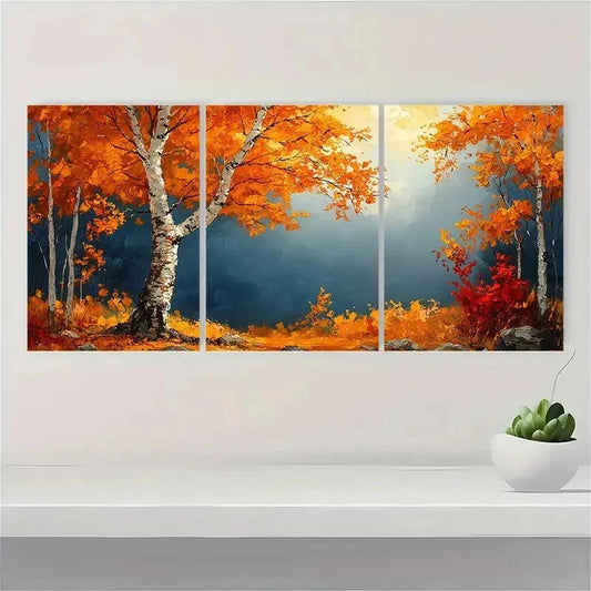 3pcs Autumn Birch Tree Nature Perfect Wall Art Set Canvas Framed 40x60cm - High Quality Print 100% Australian Made Wall Canvas Ready to Hang