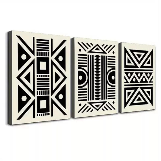 3pcs Modern Black and White Geometric Wall Art Set Canvas Framed 50x70cm - High Quality Print 100% Australian Made Wall Canvas Ready to Hang