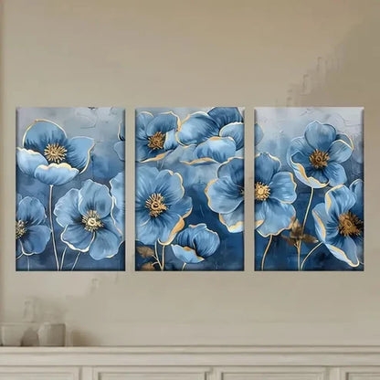 3pcs Flower Paintings with Golden Wall Art Set Canvas Unframed - High Quality Print 100% Australian Made Wall Canvas - Bella Home Decor