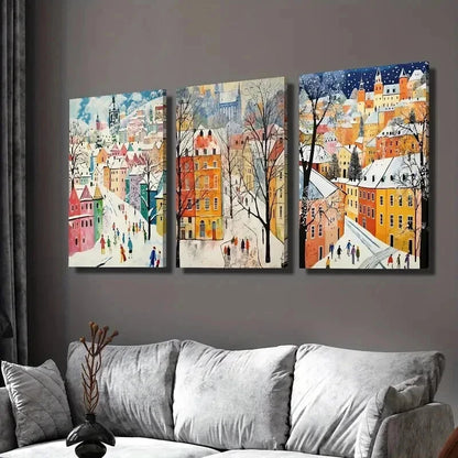3pcs Urban Winter Snow Scene Landscape Wall Art Set Canvas Framed 40x60cm - High Quality Print 100% Australian Made Wall Canvas Ready to Hang