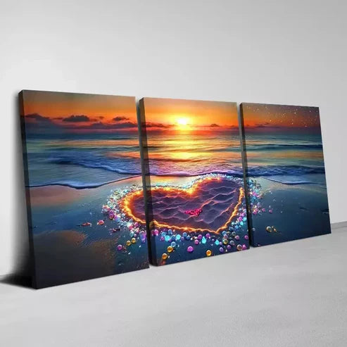3pcs Beautiful Seaside View Love Stone Wall Art Canvas Unframed - High Quality Print 100% Australian Made Wall Canvas