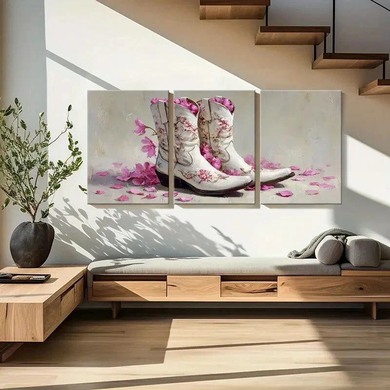 3pcs Artistic Floral Cowboy Boots Poster Metal Print Ready to Hang Art