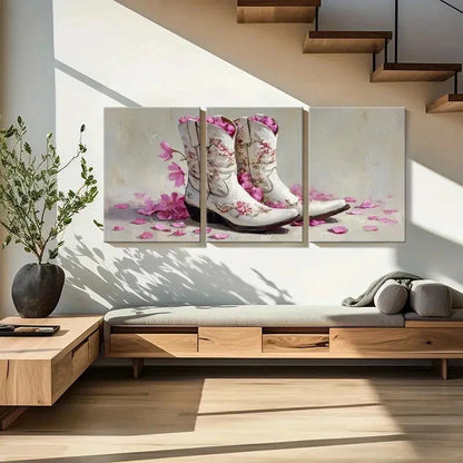 3pcs Artistic Floral Cowboy Boots Poster Metal Print Ready to Hang Art
