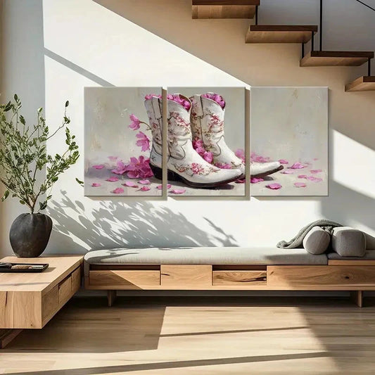 3pcs Artistic Floral Cowboy Boots Poster Metal Print Ready to Hang Art