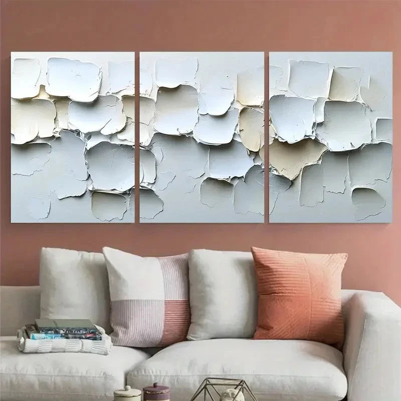 3pcs Large Unique Impasto Abstract Neutral Design Metal Print Ready to Hang Art