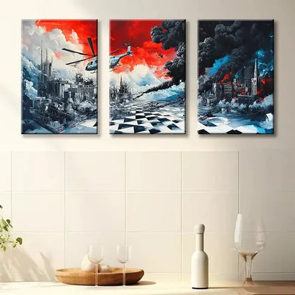 3pcs Urban helicopter Landscape Canvas Framed 60x90cm - High Quality Print 100% Australian Made Wall Canvas Ready to Hang
