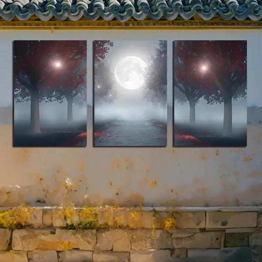 3pcs Enchanted Forest Moonlight Scene Metal Print Ready to Hang Art