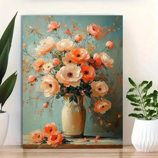 Beautiful Vibrant Peach & Orange Roses Painting 40x60cm Metal Print Ready to Hang