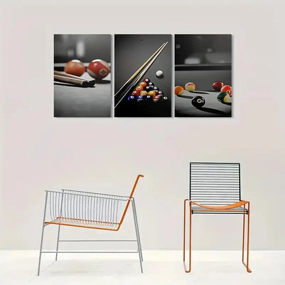 3pcs Billiards Colourful Ball Black and White Metal Print Ready to Hang Art