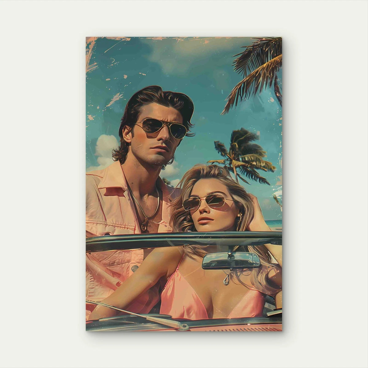 Hawaii Illustration Of A Couple 60×90cm Metal Print Ready to Hang