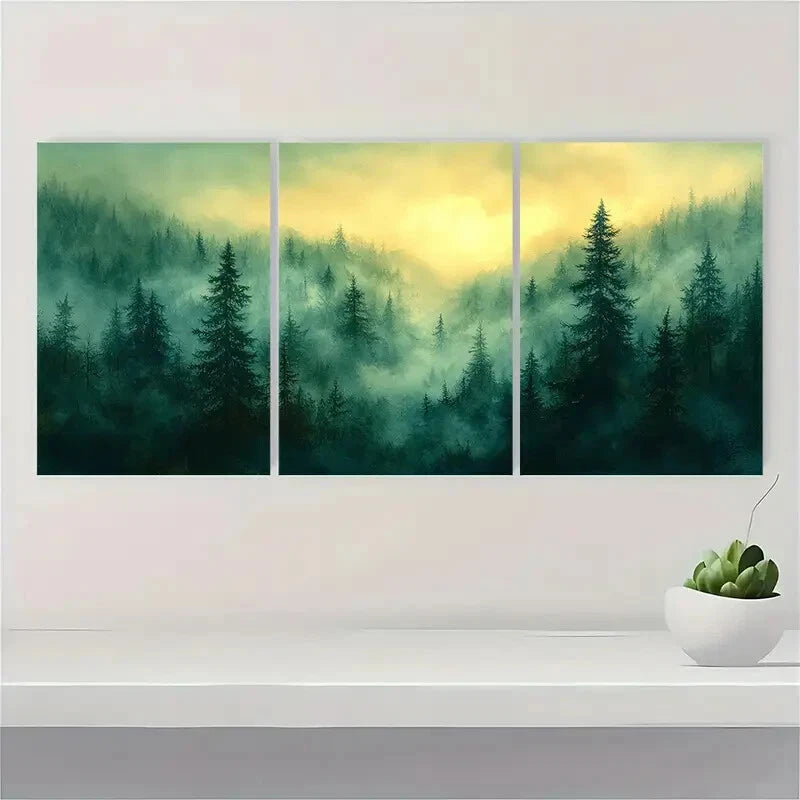 3pcs Vermont Landscape Foggy Forest Scene Metal Print Ready to Hang Art