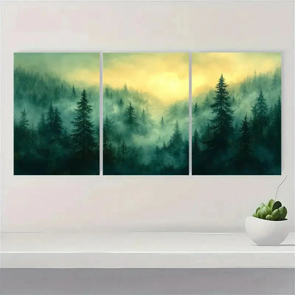 3pcs Vermont Landscape Foggy Forest Scene Metal Print Ready to Hang Art