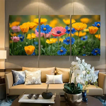 3pcs Wildflowers Blooming Flowers Field Design Metal Print Ready to Hang Art