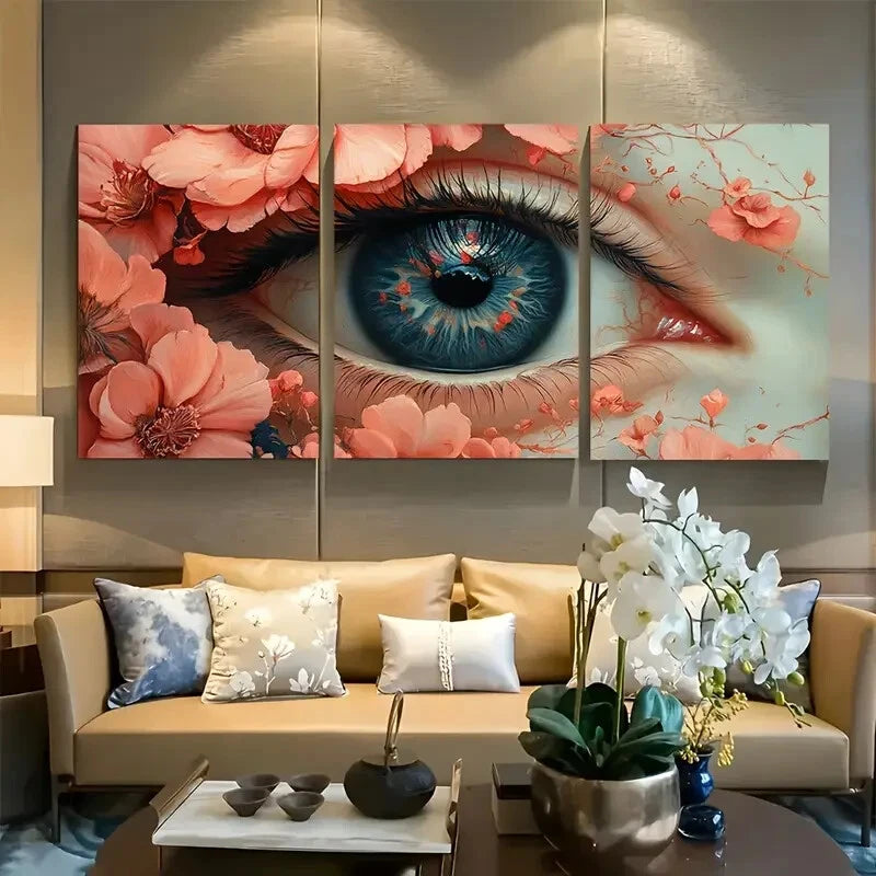 3pcs Mystical Eye Flower Pink Red Botanical Metal Print Ready to Hang Art