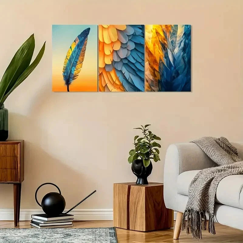 3pcs Vintage Native American Feather Metal Print Ready to Hang Art