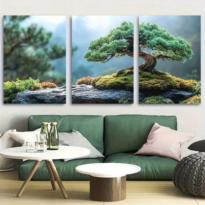 3pcs Japanese Bonsai Tree Abstract Design Metal Print Ready to Hang Art