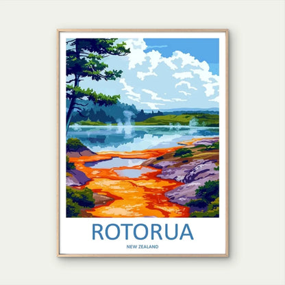 Vintage Rotorua New Zealand Maori Rocks Travel Poster Print Wall Art