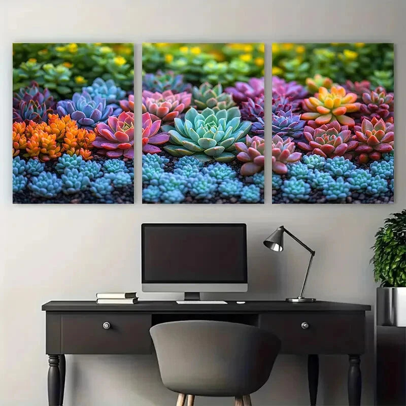 3pcs Vibrant Succulent Botanical Spiky Plant Metal Print Ready to Hang Art