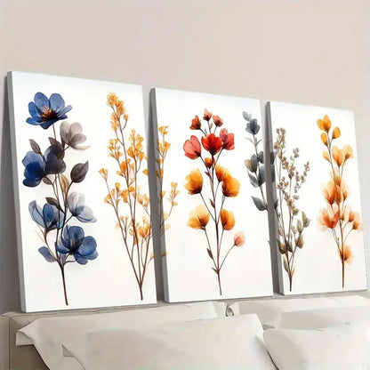 3pcs  Dark Dried Wildflower Floral DW     Wall Art Set Canvas Framed 50x70cm - High Quality Print 100% Australian Made Wall Canvas Ready to Hang