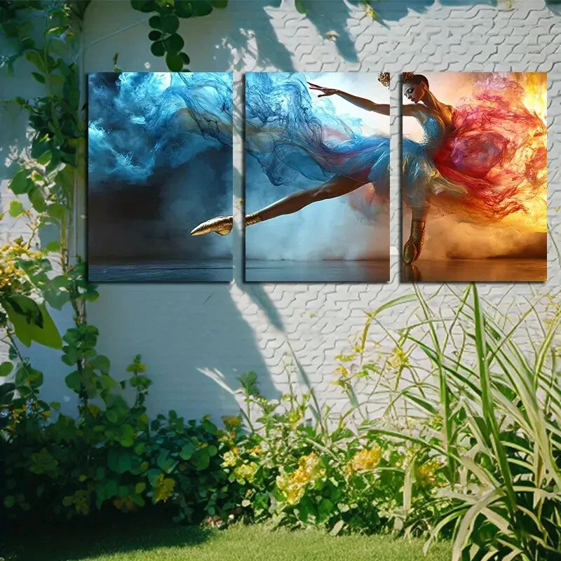 3pcs Vibrant Charming Dancing Girl Illustration Metal Print Ready to Hang Art