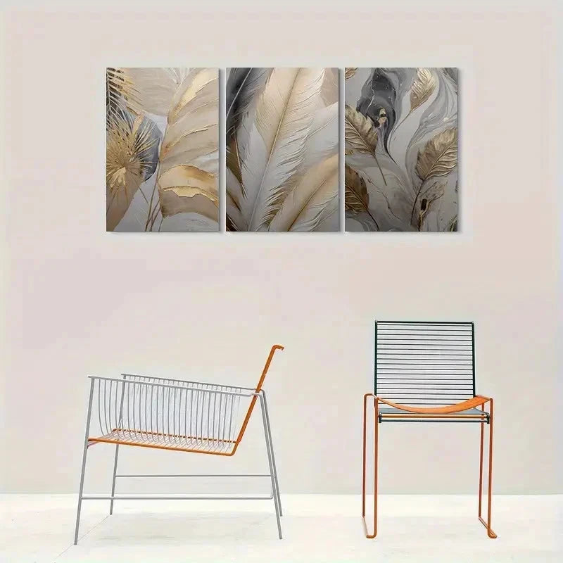 3pcs Modern Abstract Feather Wall Art Set Canvas Framed 40x60cm - High Quality Print 100% Australian Made Wall Canvas Ready to Hang