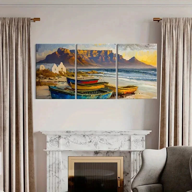 3pcs Artistic Coastal Landscape Mountain View Metal Print Ready to Hang Art