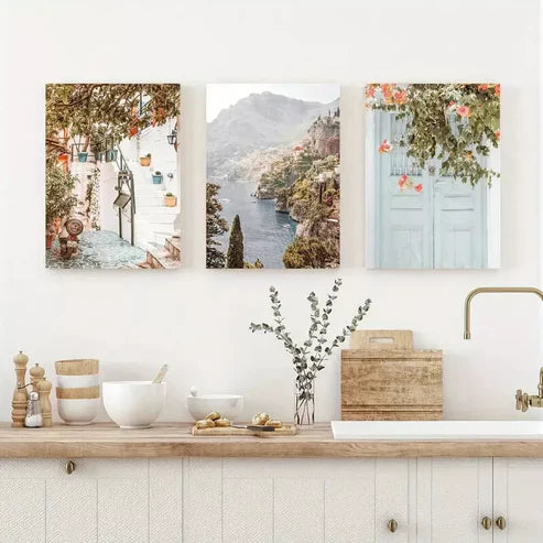 3pcs Mediterranean Positano Amalfi Coast Canvas Framed 60x90cm - High Quality Print 100% Australian Made Wall Canvas Ready to Hang