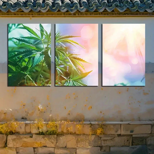 3pcs Vibrant Sun in Weed Illustration Metal Print Ready to Hang Art