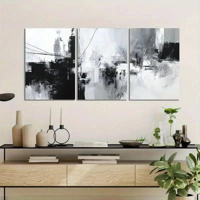 3pcs Black & White Wire Abstract Art Posters Metal Print Ready to Hang Art