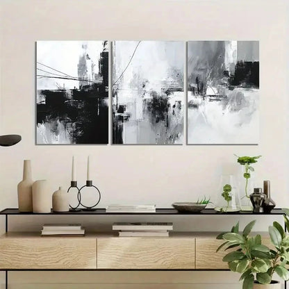 3pcs Black & White Wire Abstract Art Posters Metal Print Ready to Hang Art
