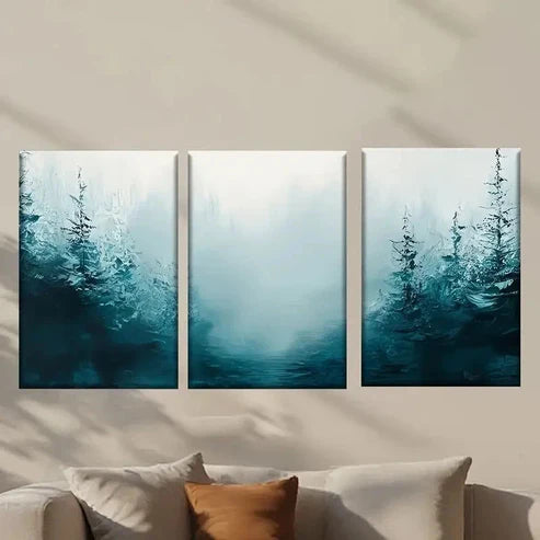 3pcs Forest Scene with Misty Blue Tree Wall Art Set Canvas Unframed - High Quality Print 100% Australian Made Wall Canvas