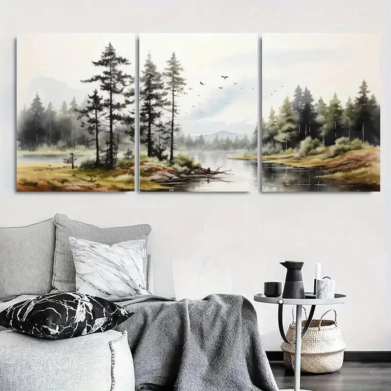 3pcs Serene Forest Tranquil Nature Landscape Metal Print Ready to Hang Art