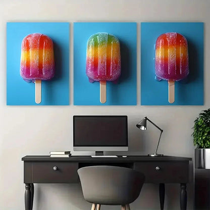 3pcs Minimalist Rainbow Ice Lolly Cool Summer Metal Print Ready to Hang Art