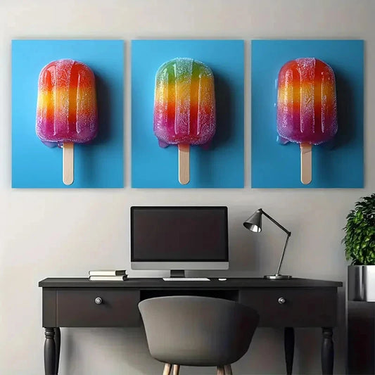 3pcs Minimalist Rainbow Ice Lolly Cool Summer Metal Print Ready to Hang Art