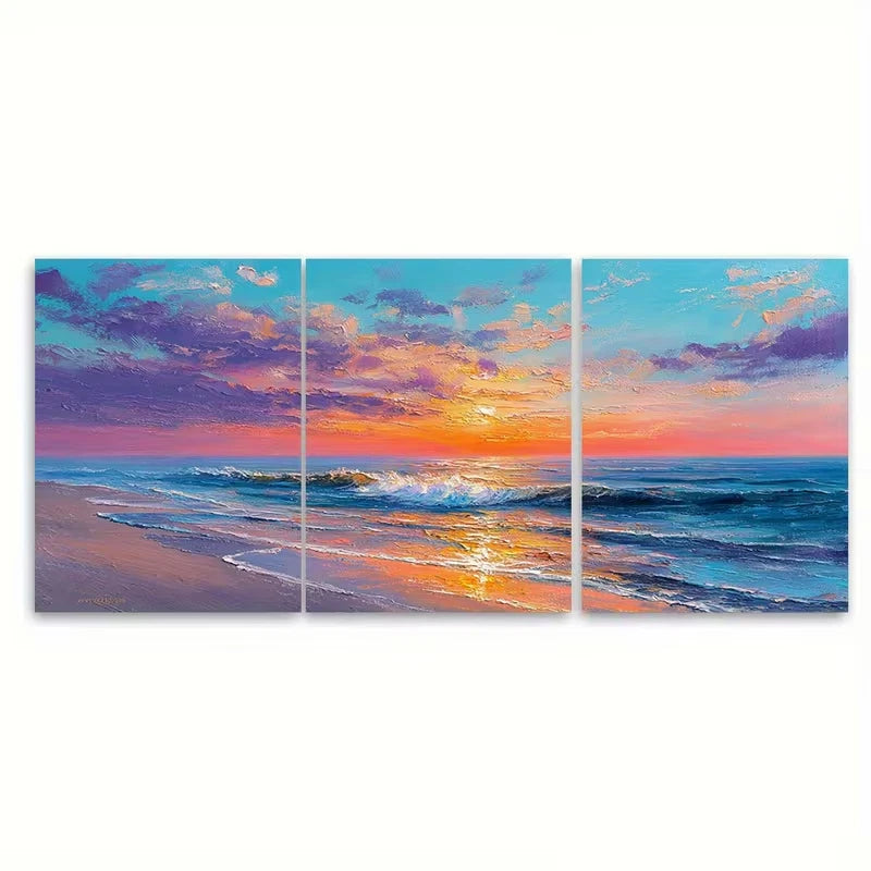3pcs Sea Sunset Cloud Reflection Landscape Metal Print Ready to Hang Art