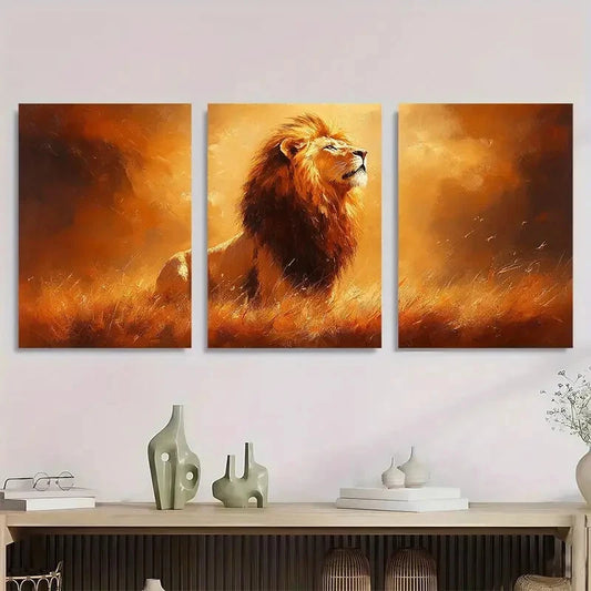 3pcs Lion Of Judah Painting Animal Themed Metal Print Ready to Hang Art