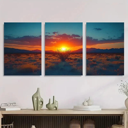 3pcs Sunset Cactus Desert Landscape Metal Print Ready to Hang Art