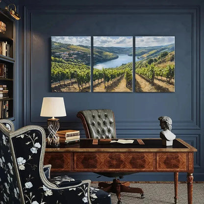 3pcs Vineyard River Valley Rolling Hills Rustic Metal Print Ready to Hang Art