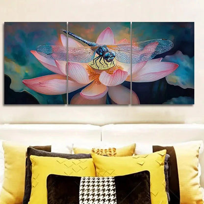 3pcs Dragonflies on for Lotus Flowers Metal Print Ready to Hang Art