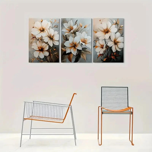 3pcs Abstract Floral Golden Buds Wall Art Set Canvas Framed 40x60cm - High Quality Print 100% Australian Made Wall Canvas Ready to Hang
