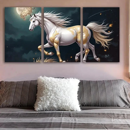 3pcs White Horse Standing Portrait Wall Art Set Canvas Framed 50x70cm - High Quality Print 100% Australian Made Wall Canvas Ready to Hang