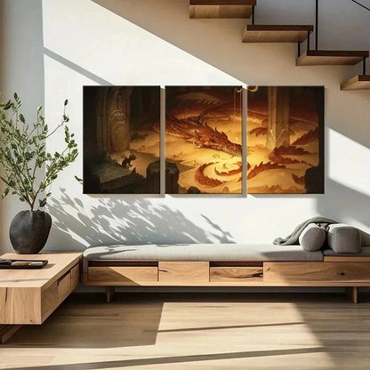 3pcs Vibrant Dragon & Mythical Creature Wall Art Set Canvas Framed 40x60cm - High Quality Print 100% Australian Made Wall Canvas Ready to Hang